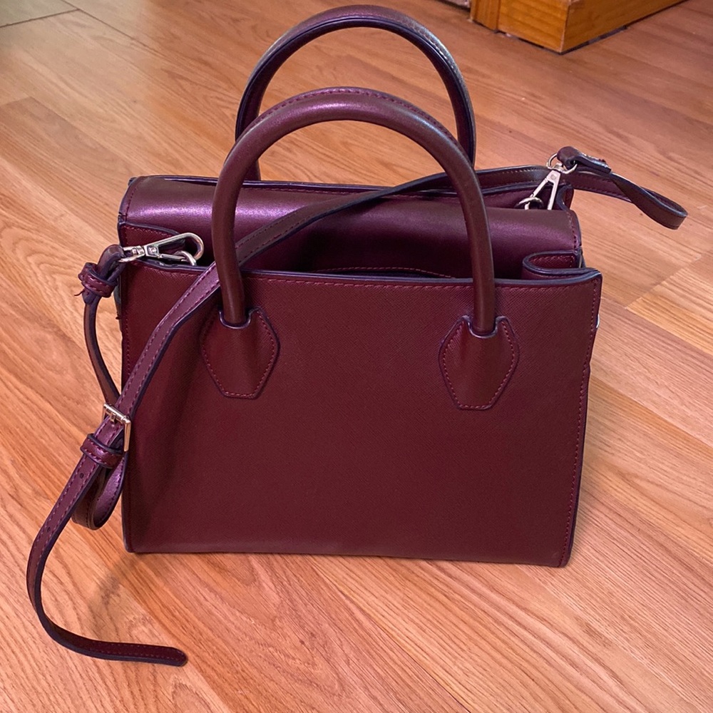 Zara city bag in leather red wine color with 2 big 2 small for pens and wallet .